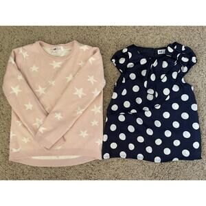 Lot Of 2 H&M Pink Star Sweater Polka Dot Cap Sleeve Blouse Top Size 6-7 6-8